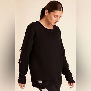 Alala | Women's Distressed Cozy Cypher Sweatshirt Black Size XS